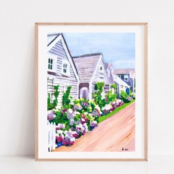 Nantucket Watercolor Hydrangeas Art Print - Picture 1 of 4